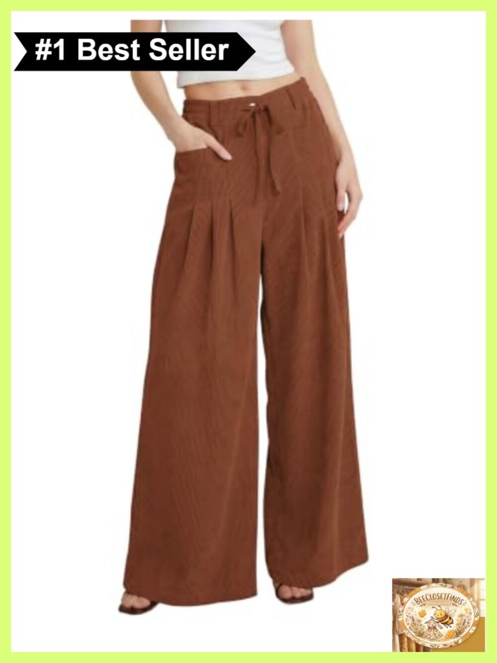 Corduroy Wide Leg Pants Elastic High Waist Drawstring Casual